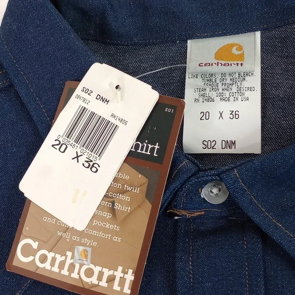 Carhartt Western Shirt 8.5oz Cotton Heavy Duty Pearl Snap Size 20x36 (3x-4x) - Picture 9 of 11